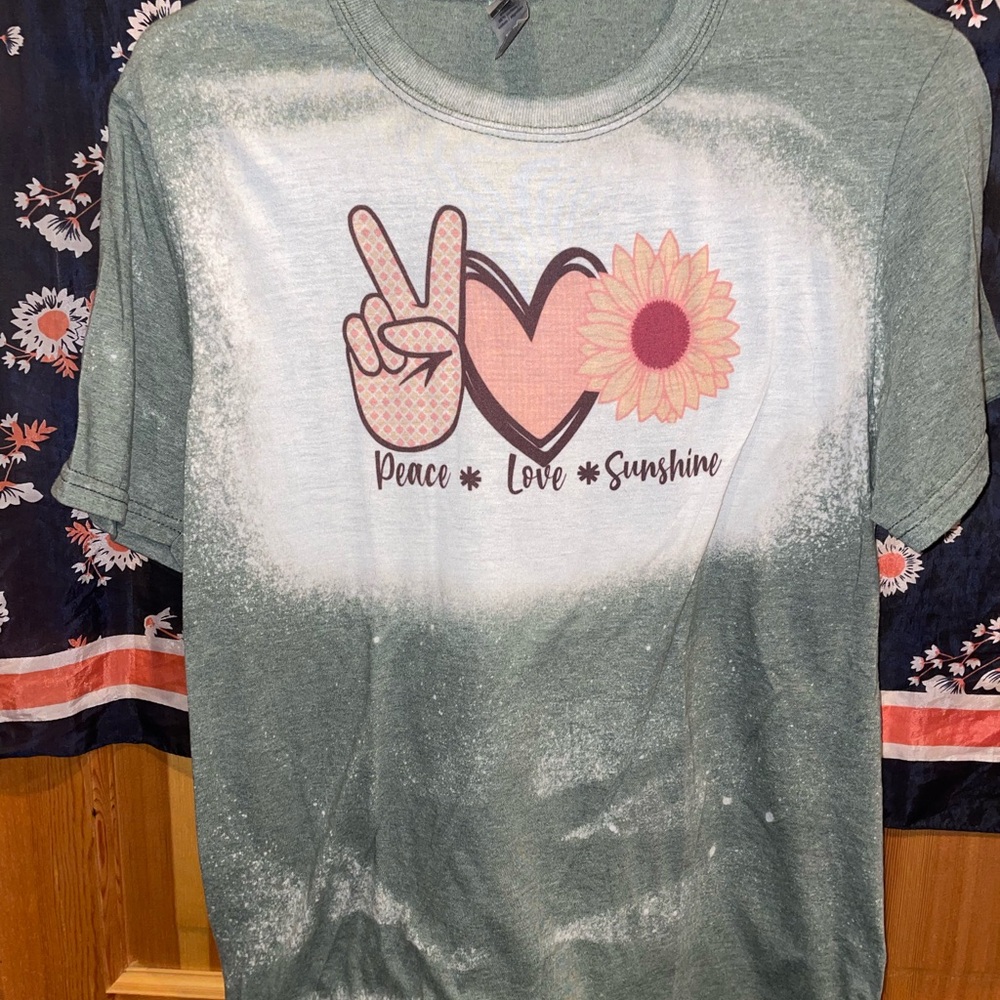 Anvil Olive Graphic Tee with Peace and Floral Design